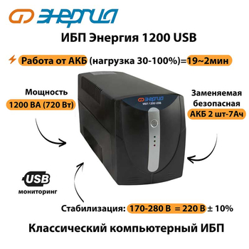 Энергия ИБП 1200 USB - ИБП и АКБ - ИБП для компьютера - . Магазин оборудования для автономного и резервного электропитания Ekosolar.ru в Рыбинске