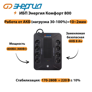 ИБП Комфорт 800 Энергия - ИБП и АКБ - ИБП для компьютера - . Магазин оборудования для автономного и резервного электропитания Ekosolar.ru в Рыбинске