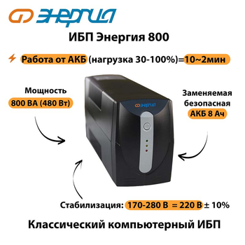 Энергия ИБП 800 - ИБП и АКБ - ИБП для компьютера - . Магазин оборудования для автономного и резервного электропитания Ekosolar.ru в Рыбинске